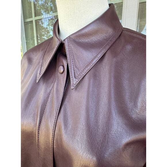 Nanushka by Naum Vegan Leather Button up shirt Size XS in Merlot Luxury Designer - Picture 6 of 8